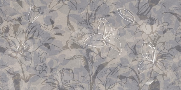 Керамогранит Meissen Keramik Floresta цветы синий ректификат 60x120 A17551
