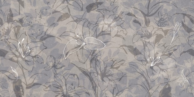 Керамогранит Meissen Keramik Floresta цветы синий ректификат 60x120 A17551